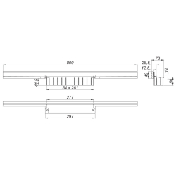 alu entwässerungsrinne 800 x 50 mm mit mittlerem gitter 54 x 281 mm technische zeichnung