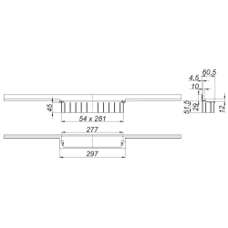 technische zeichnung einbauprofil rechteckausschnitt 54 x 281 mm gesamtbreite 297 mm tiefe 51,5 mm