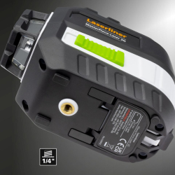 laserliner masterplane laser 3g unterseite mit 1/4 zoll stativgewinde batteriefach gummifüßen