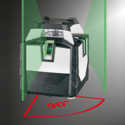 weiß schwarzer kreuzlinienlaser mit grünen laserlinien und 90° winkelprojektion