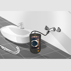 laserliner endoskopkamera mit display und flexibler sonde in waschbeckenrohr