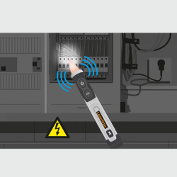 laserliner berührungsloser spannungsprüfer pen weiß schwarz vor verteilerkasten