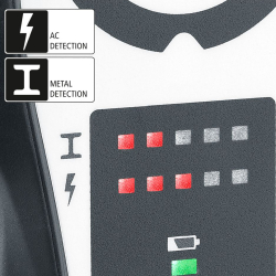 wanddetektor für spannung und metall mit leds und batterieanzeige