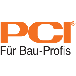 schriftzug pci in orange mit slogan für bau-profis...