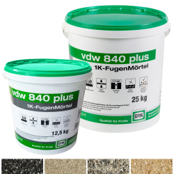 zwei plastik eimer vdw 840 plus 1k-fugenmörtel weiß mit grünem deckel 12,5 kg und 25 kg